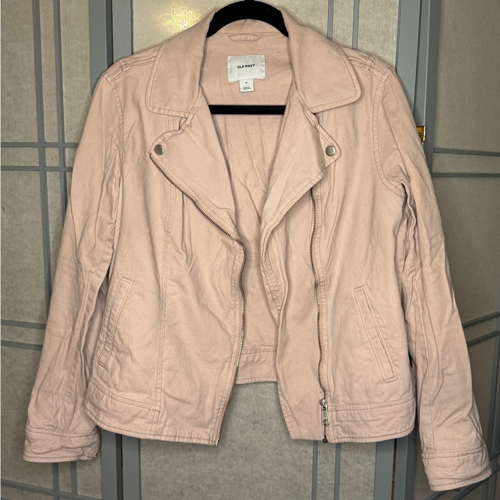 Old Navy Light Pink Denim Moto Jacket – Size M